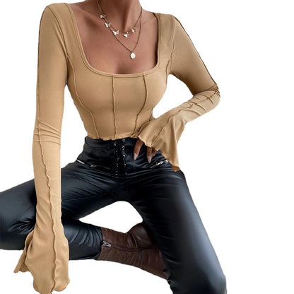 Damen Crop- mit quadratischem Ausschnitt und langen Ärmeln Norvielle