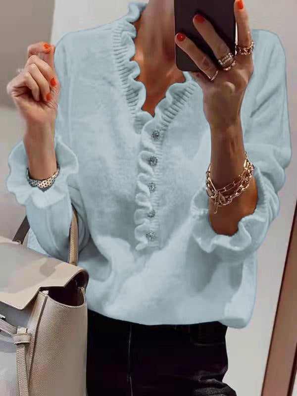 Damen Bluse Rüschendesign Knopfleiste Norvielle