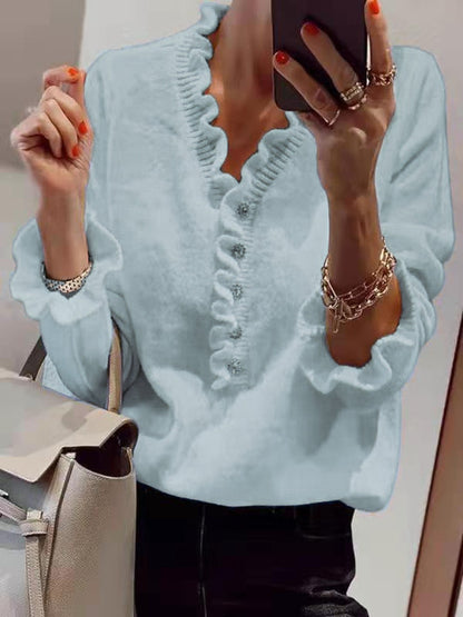 Damen Bluse Rüschendesign Knopfleiste Norvielle
