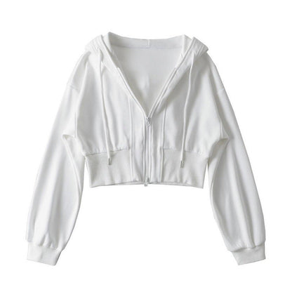 Damen Cropped Kapuzenjacke Reißverschluss Elastisch Schwarz - Norvielle