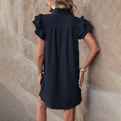 Damen Freizeitkleid Rüschendetails V-Ausschnitt Elegantes Design