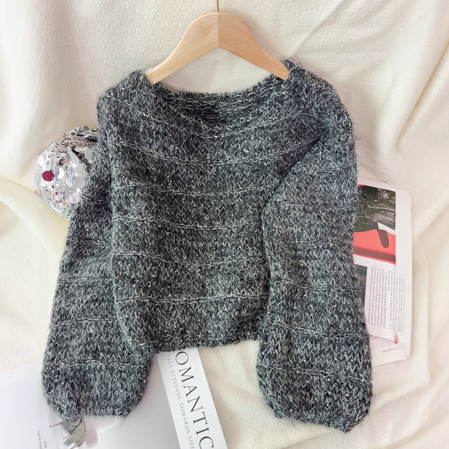 Damen Grobstrickpullover Lässig Ballonärmel Norvielle