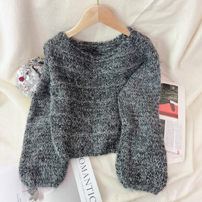Damen Grobstrickpullover Lässig Ballonärmel Norvielle