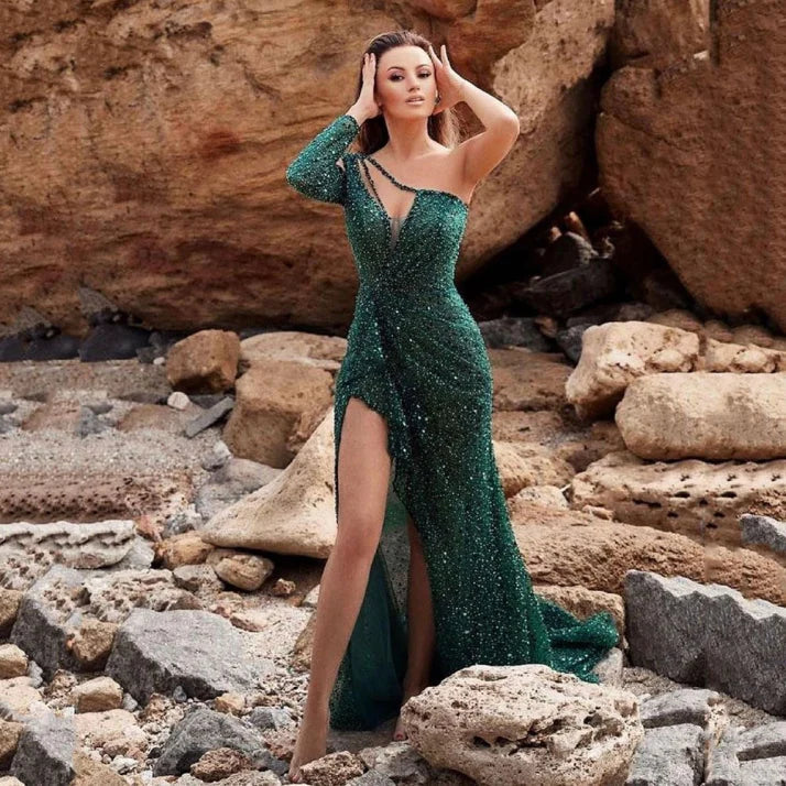Damen Maxikleid Einseitiger Träger Baumwolle Alltag