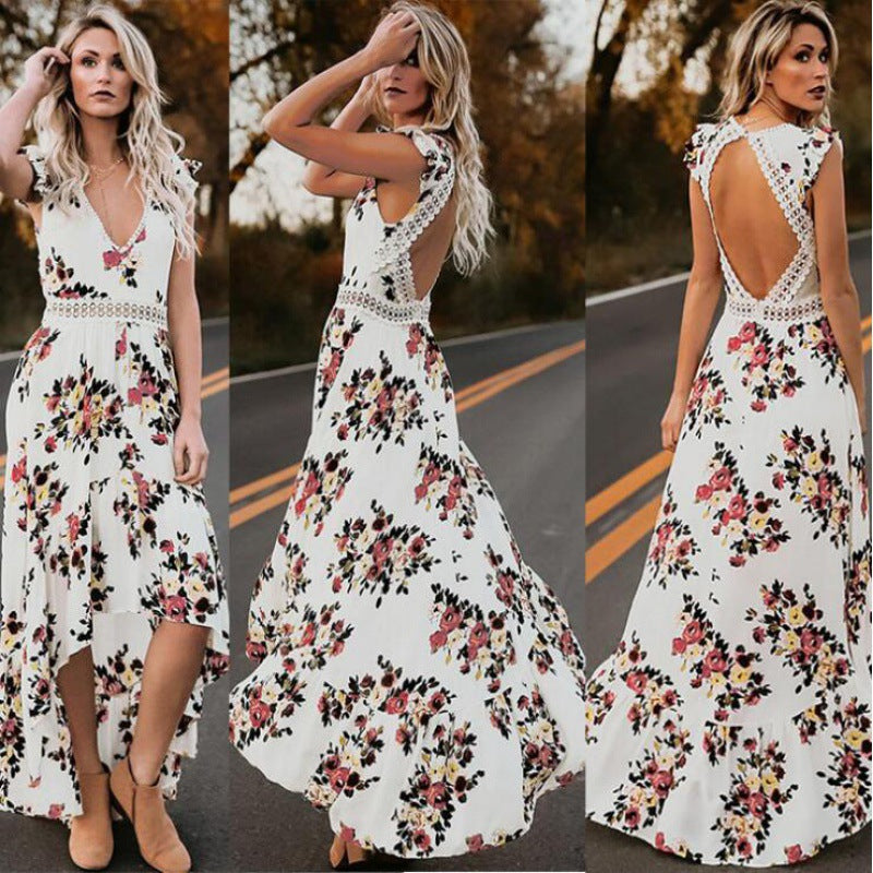 Damen Maxikleid Floralmuster Elastisch Schwarz - Norvielle