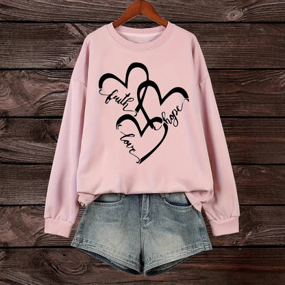 Damen Sweatshirt Romantische Herzen Aufdruck Rosa
