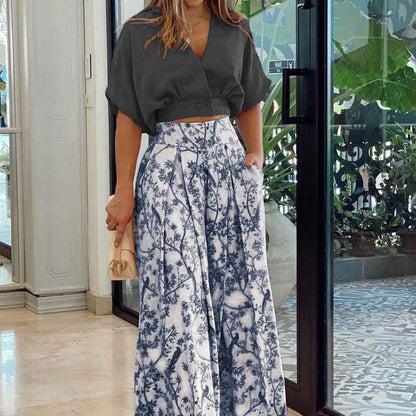 Damen Crop- Weite Ärmel Hochtaillierte Hose Norvielle