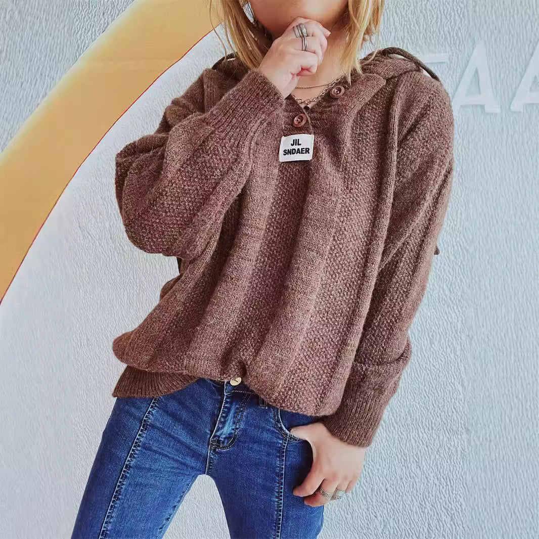 Damen Hoodie Knopfleiste Strickdesign Beige