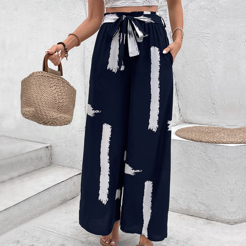 Damen Palazzo-Hose mit Bindegürtel und grafischem Muster