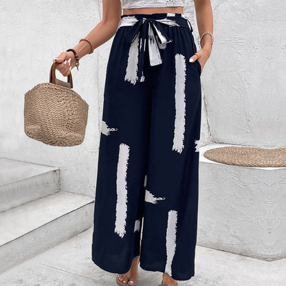 Damen Palazzo-Hose mit Bindegürtel und grafischem Muster