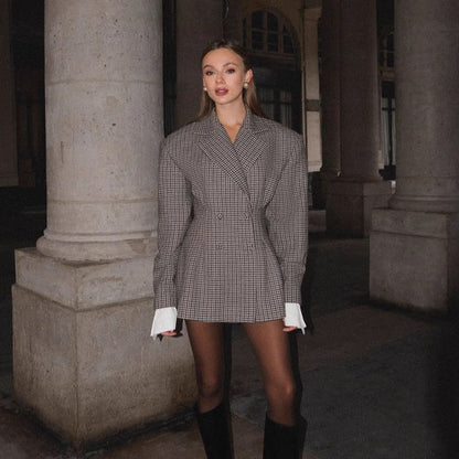 Damen Karo-Blazer Oversized Doppelter Knopfverschluss Norvielle