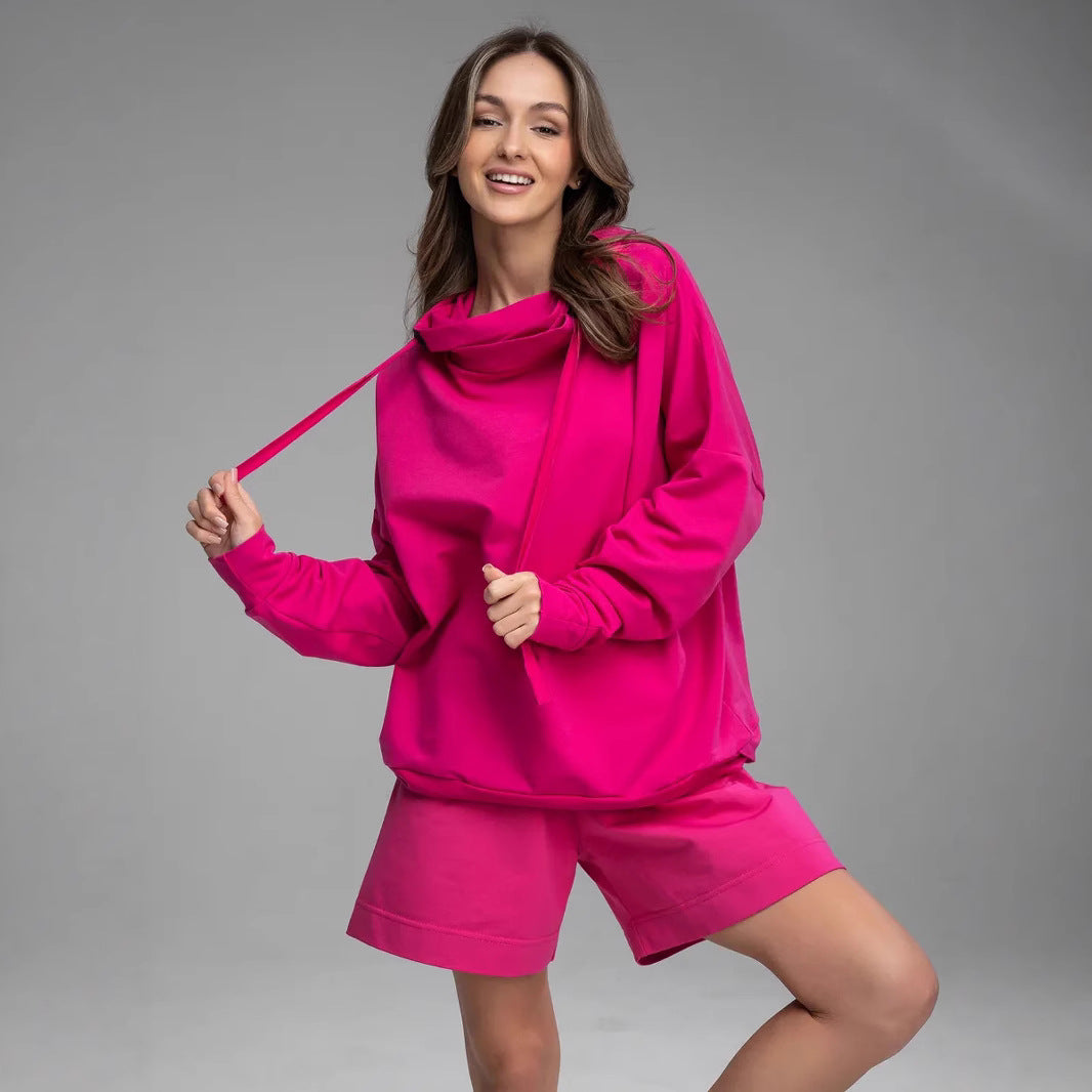 Damen Hoodie Shorts Set mit Kängurutasche Norvielle