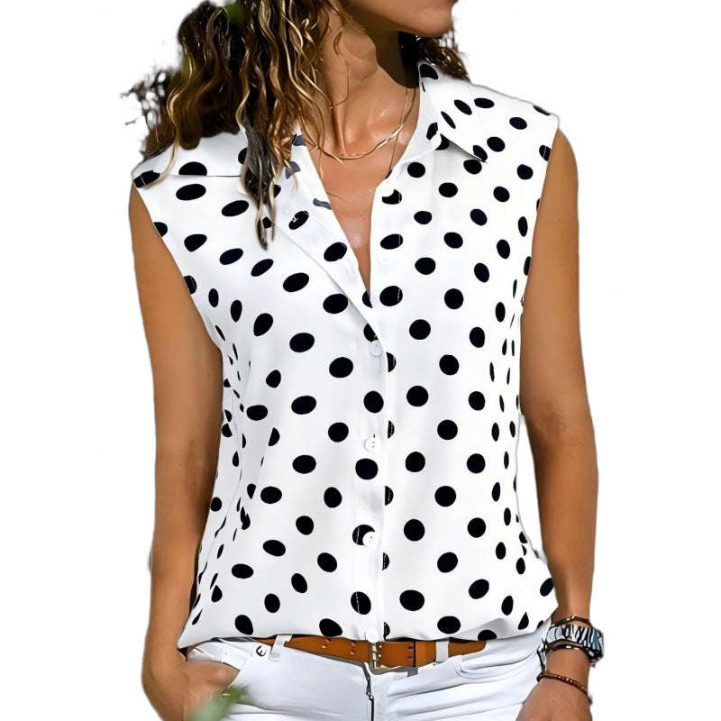 Damen Ärmellose Bluse Punktmuster Weiß