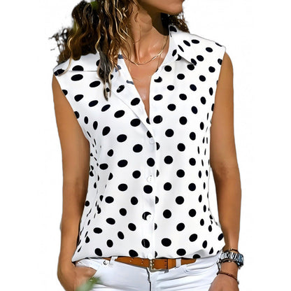 Damen Ärmellose Bluse Punktmuster Weiß