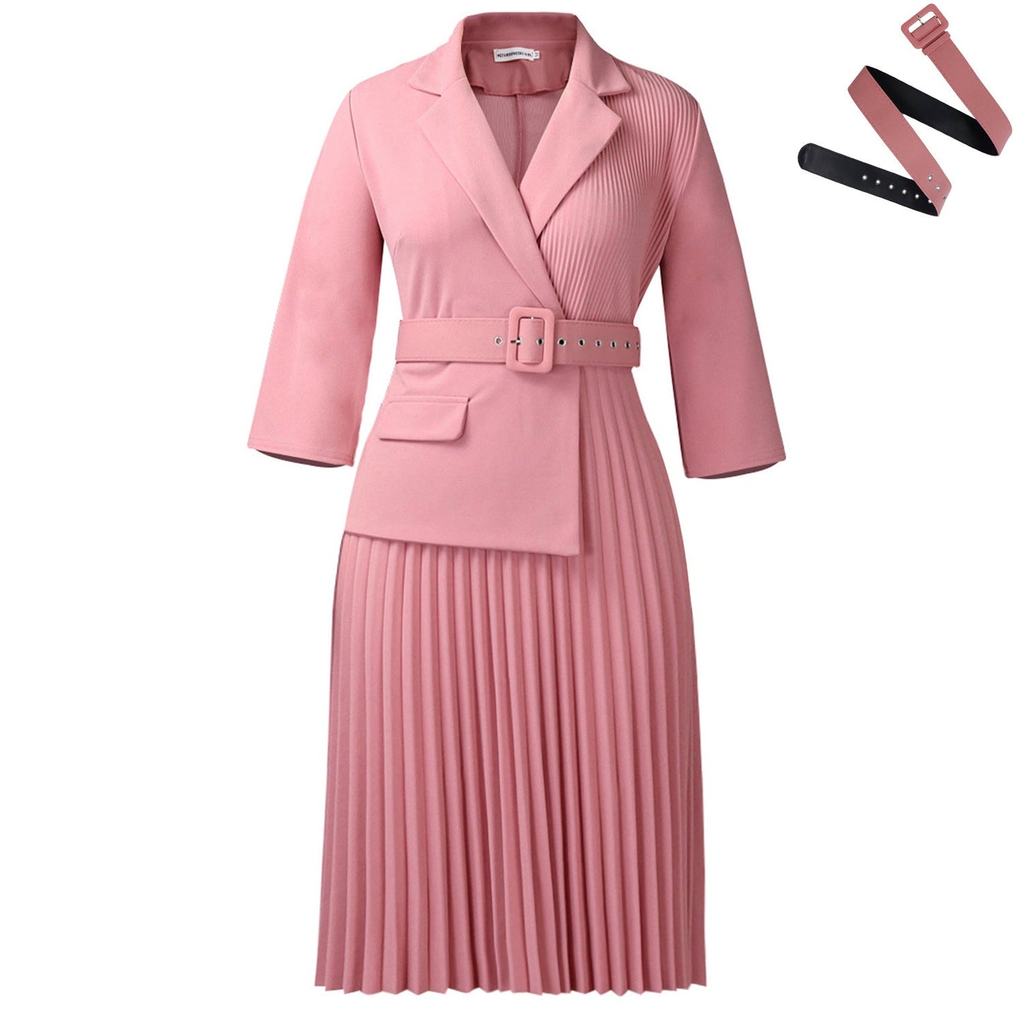 Damen Blazer-Kleid mit Taillengürtel und Plissee Optik