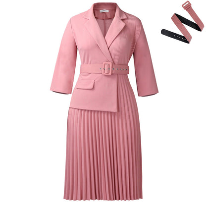 Damen Blazer-Kleid mit Taillengürtel und Plissee Optik