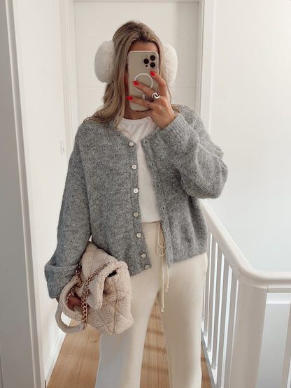 Damen Strickjacke Lässig Feinritz Knöpfe Beige