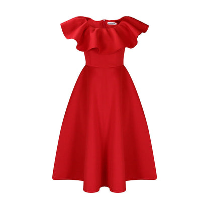 Damen Midikleid Elegant Volant Tailliert Norvielle