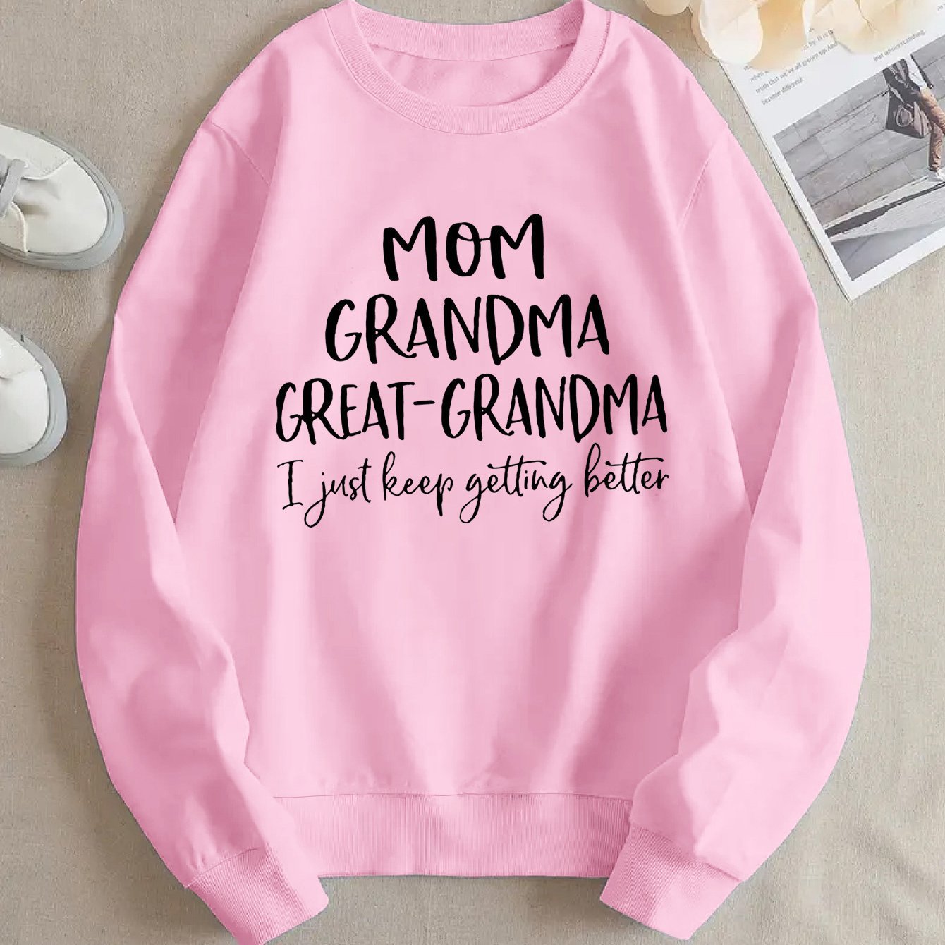 Damen Sweatshirt Kreativer Familienaufdruck Bequem Grün Norvielle