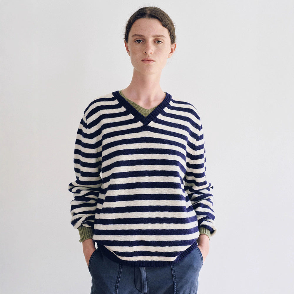 Damen Pullover V-Ausschnitt Streifenmuster Norvielle