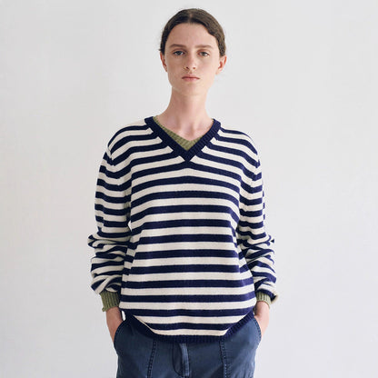 Damen Pullover V-Ausschnitt Streifenmuster Norvielle