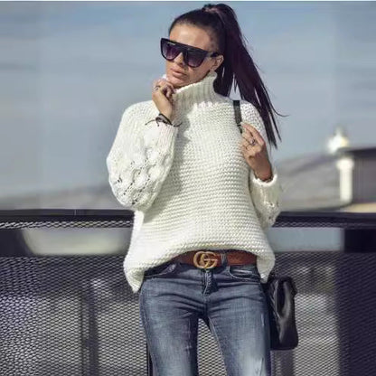 Damen Strickpullover Hochkragen Pompöne Ärmel Norvielle