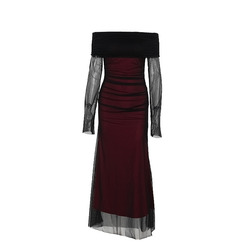Damen Off-Shoulder Maxikleid mit Rüschendesign