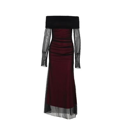 Damen Off-Shoulder Maxikleid mit Rüschendesign