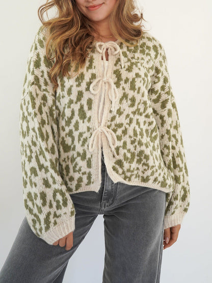 Damen Cardigan Tiermuster Bindebanddetails Norvielle
