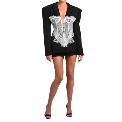 Damen Blazerjacke Spitzenoberteil Elegant