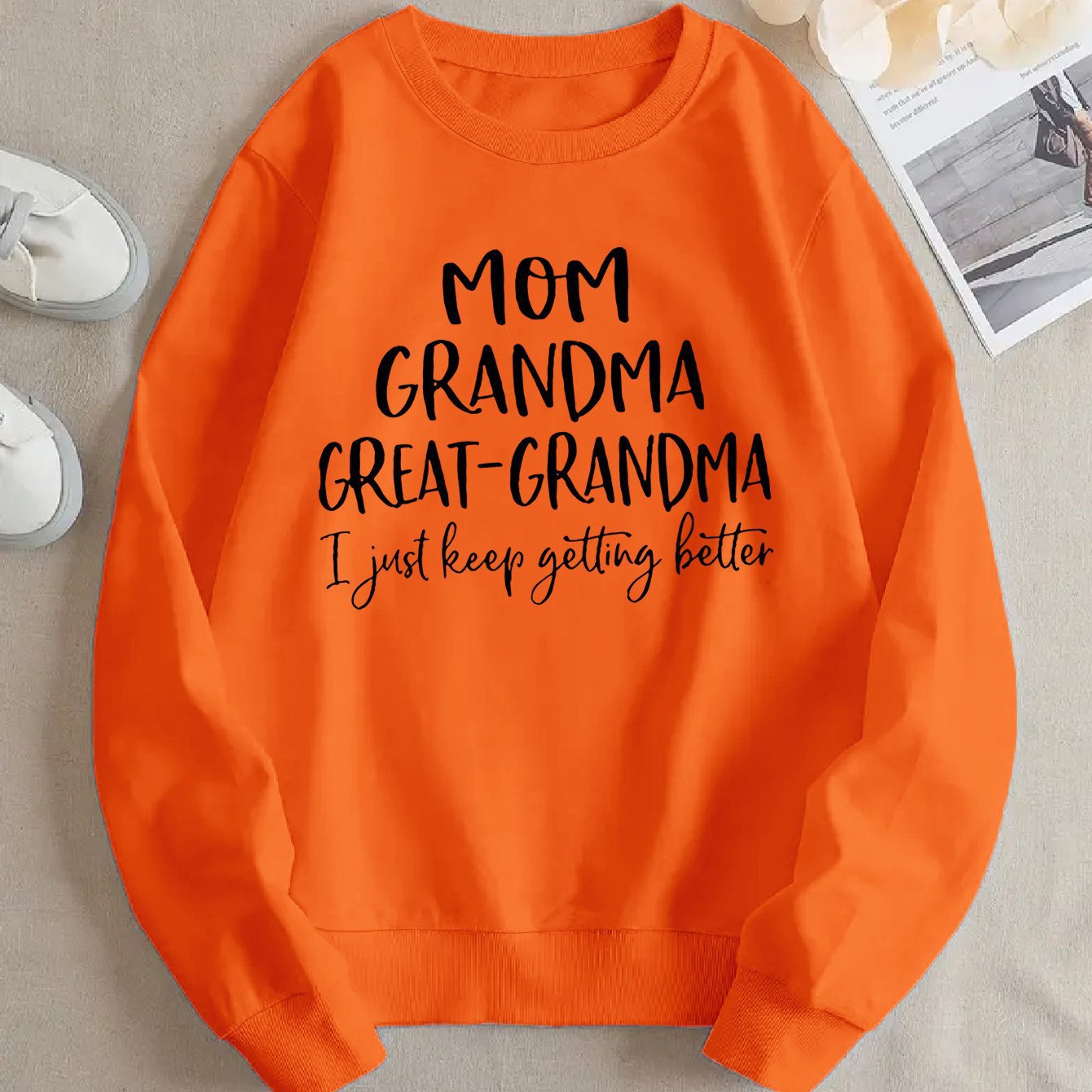 Damen Sweatshirt Kreativer Familienaufdruck Bequem Grün Norvielle