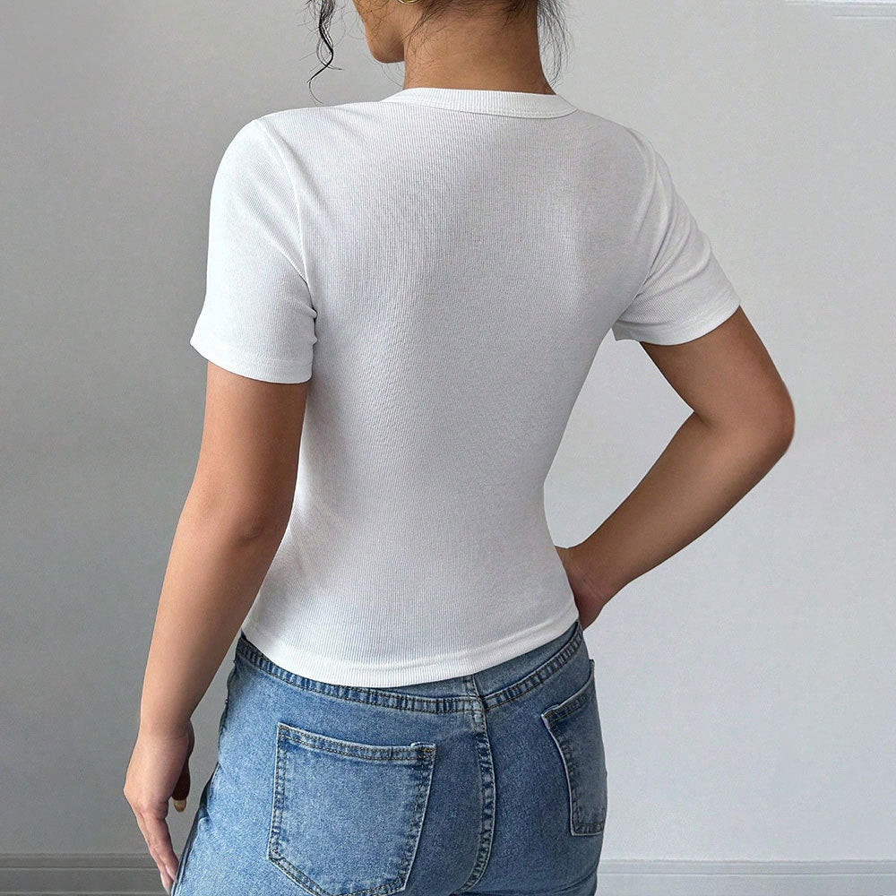 Damen Kurzarmshirt Knopfdetails Figurnah Norvielle