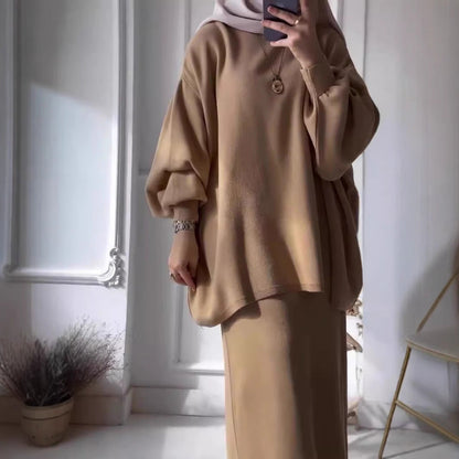 Damen Elegantes Two-Piece Set Asymmetrisch Voluminöse Ärmel