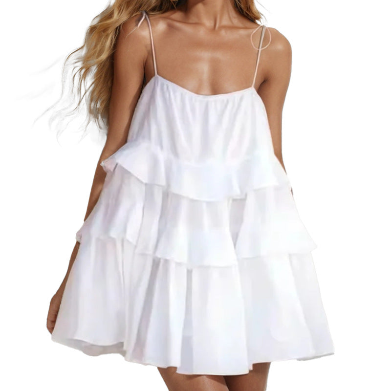 Damen Sommerkleid Voluminöse Rüschen Schwingender Saum Norvielle
