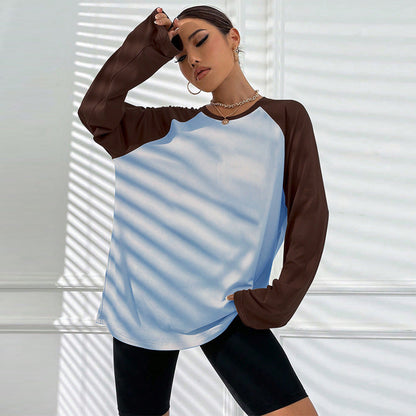 Damen Langarm T-Shirt Raglan-Schnitt Farbblock-Design Norvielle