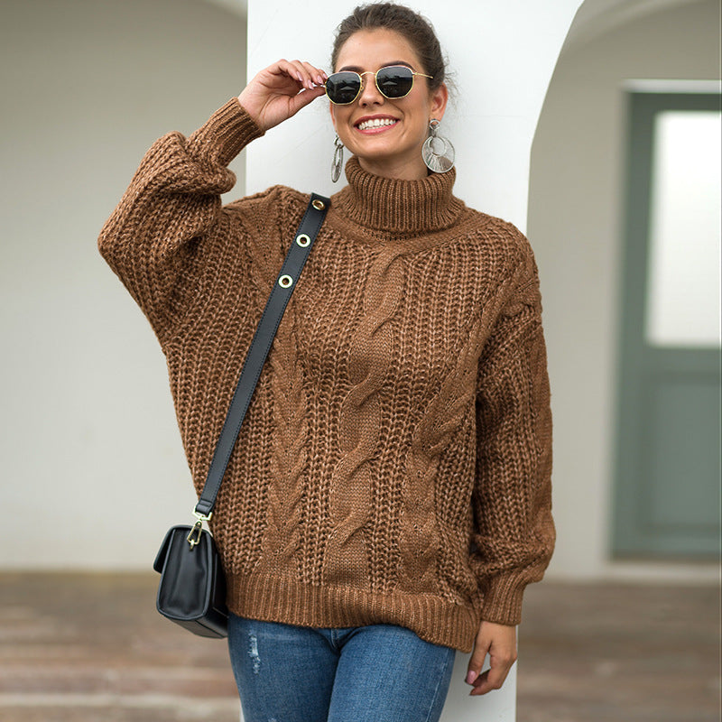 Damen Grobstrickpullover Rollkragen Zopfmuster Norvielle