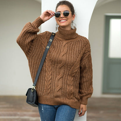 Damen Grobstrickpullover Rollkragen Zopfmuster Norvielle