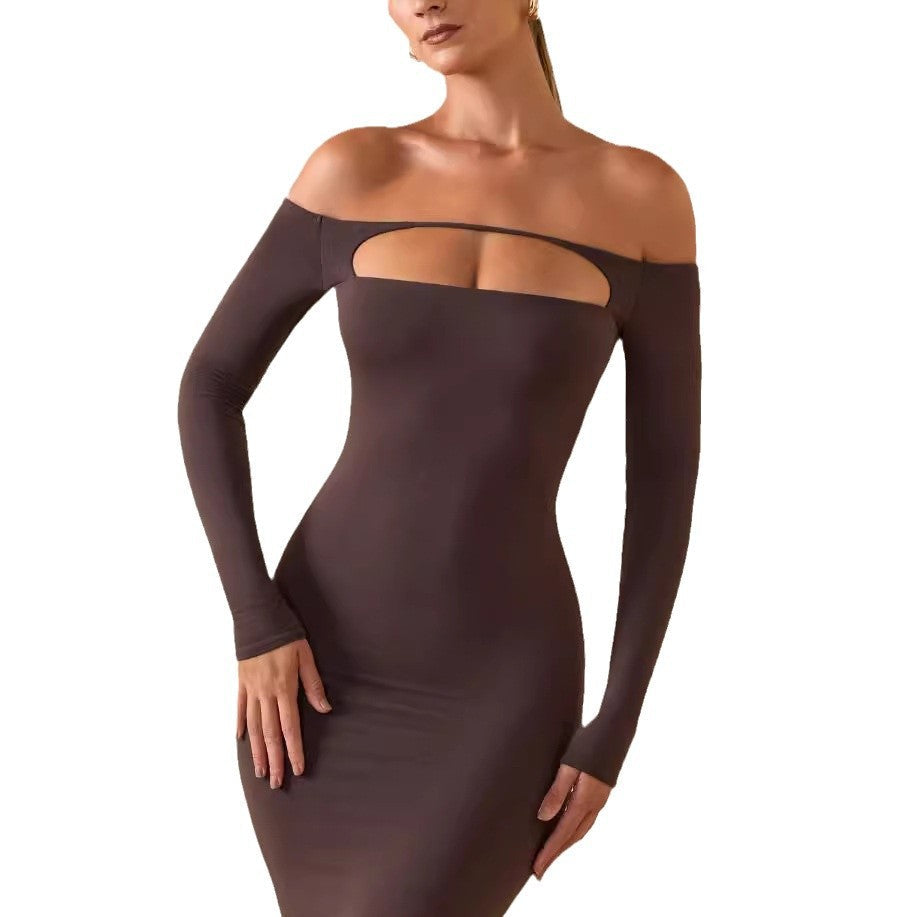 Damen Langarmkleid Cut-Out-Design Schulterfrei