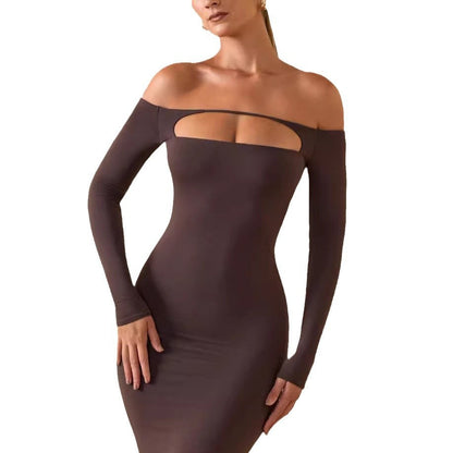 Damen Langarmkleid Cut-Out-Design Schulterfrei