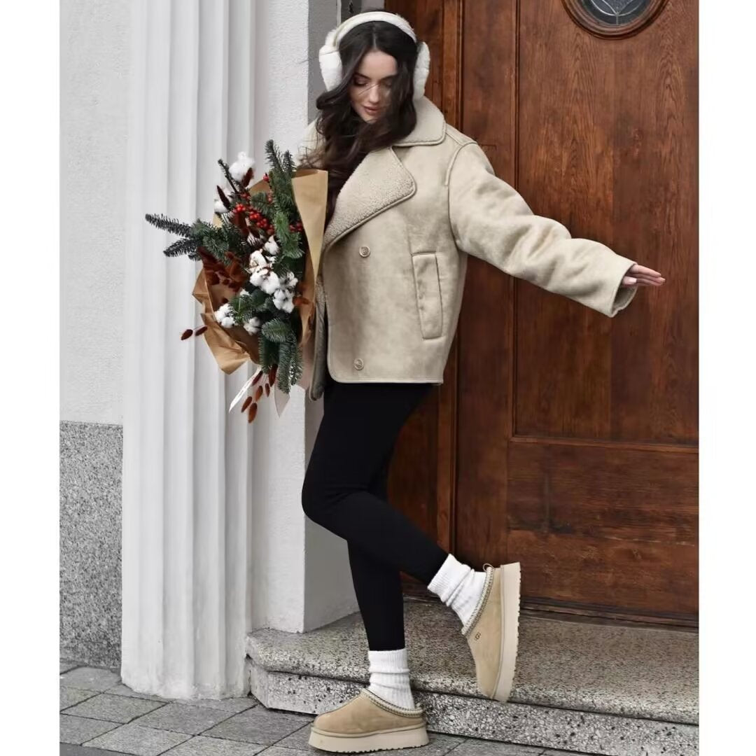 Damen Kuscheljacke Kunstfellkragen Norvielle