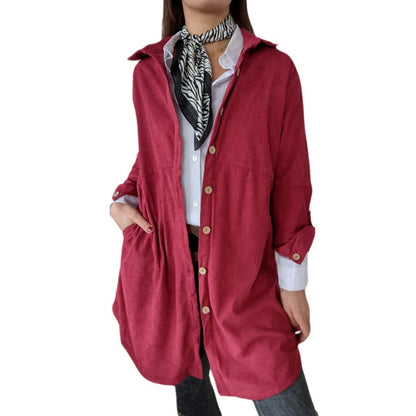 Damen Langarmhemdjacke Corddesign Strukturiert