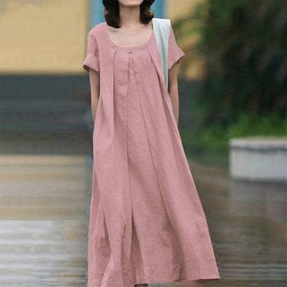 Damen Maxi-Kleid Weiter Schnitt Rundhalsausschnitt Norvielle