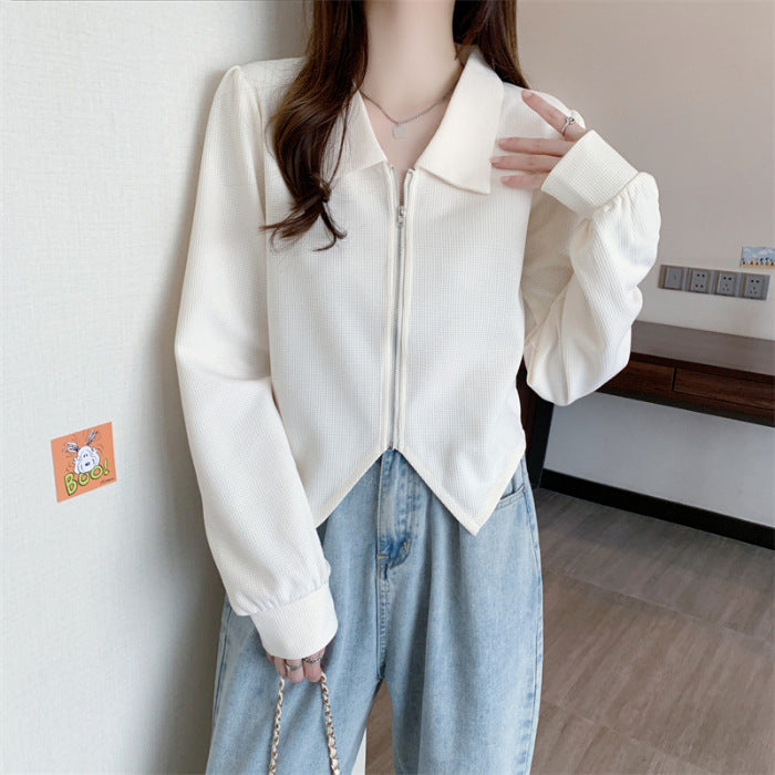 Damen Cropped Jacke Reißverschluss Eleganter Kragen