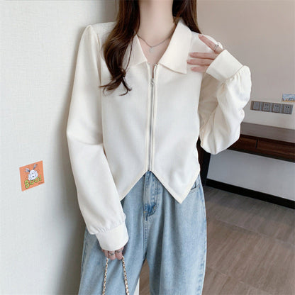 Damen Cropped Jacke Reißverschluss Eleganter Kragen