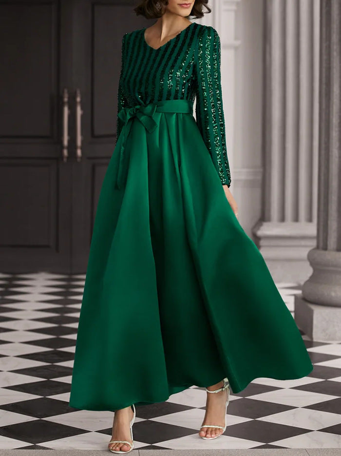 Damen Abendkleid Schimmerndes Oberteil Fließender Rock Norvielle