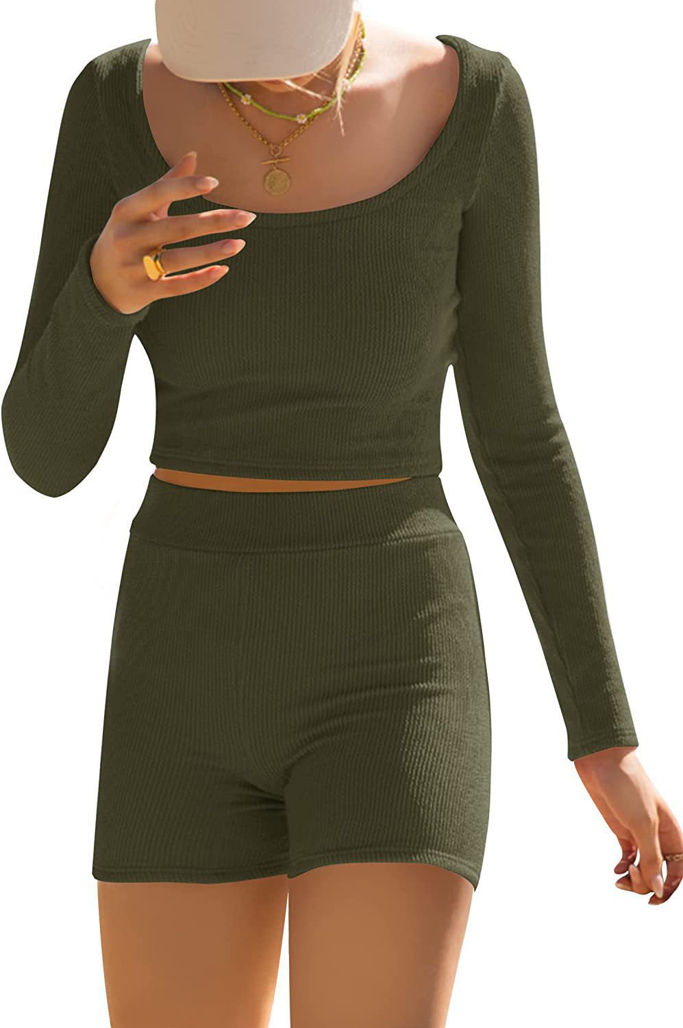 Damen Crop- und Shorts-Set Langärmlig Norvielle