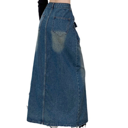 Damen Denimrock Lang Mit Taschen