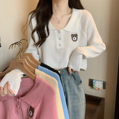 Damen Pullover Einhorn Motiv Knopfverschluss
