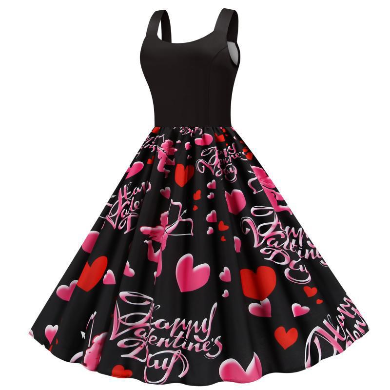Damen Rockabilly Kleid A-Linie Herzmotiv Norvielle