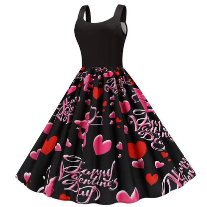 Damen Rockabilly Kleid A-Linie Herzmotiv Norvielle